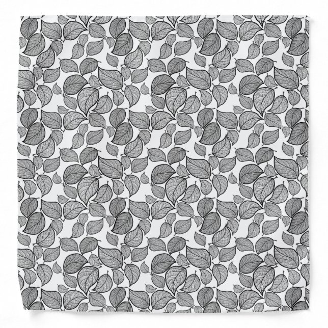 Black Hand-Drawn Leaves on White Bandana (Front)