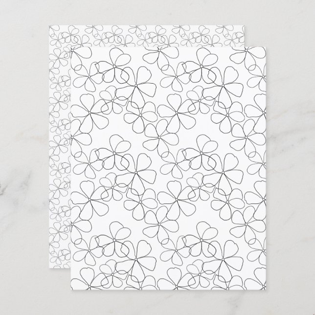 Black Hand-drawn line Flower White Scrapbook Paper (Front/Back)