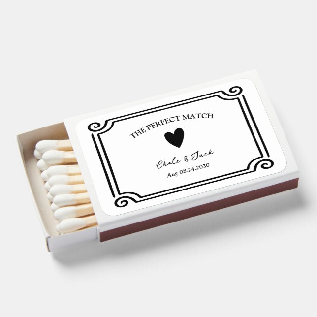 black hand drawn perfect match wedding Matchboxes (Front Open)