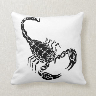 Black Hand-drawn Scorpion and Tribal Doodle Throw Pillow
