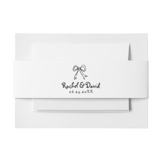 Black hand drawn scribble bow wedding invitation belly band