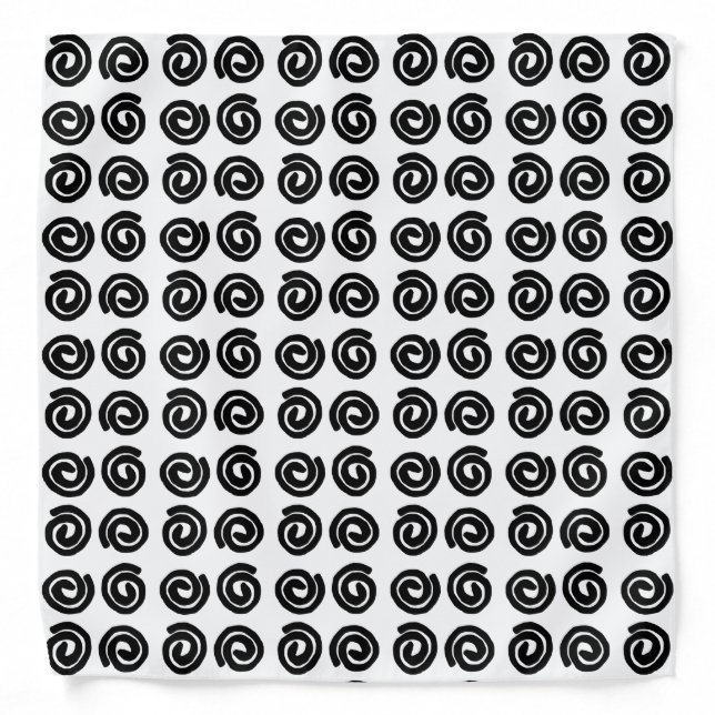 Black hand-drawn spirals on a white background bandana (Front)