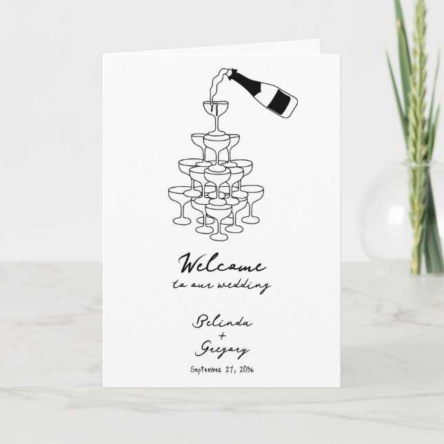 Black Hand Drawn Wedding Order of Service Program (Front)