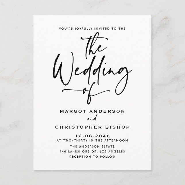 Black Hand Lettered Calligraphy Boho Wedding Invitation Postcard (Front)