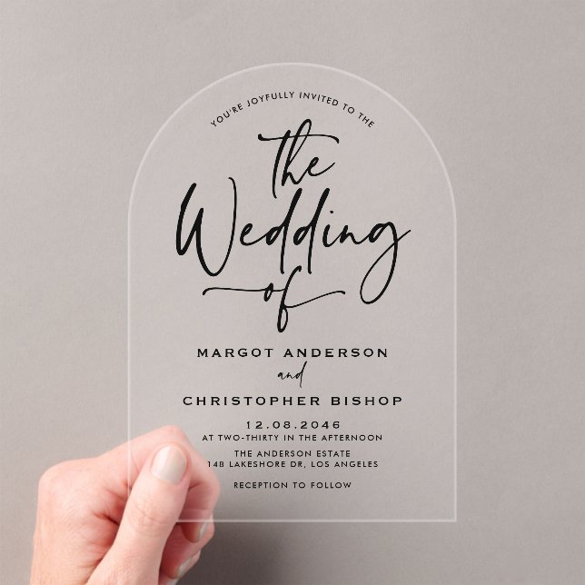 Black Hand Lettered Calligraphy Wedding Acrylic Invitations (Insitu (Handheld))
