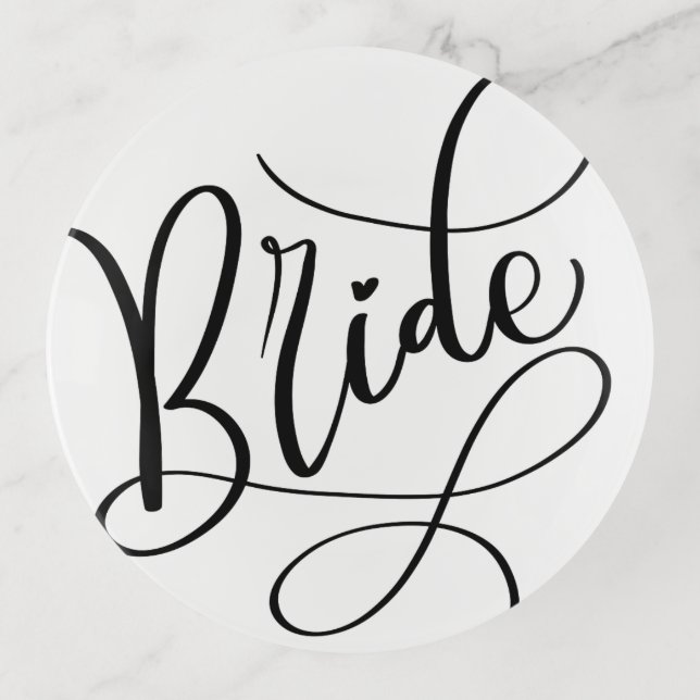 Black Hand Lettered Script Bride Wedding Trinket Tray (Front)
