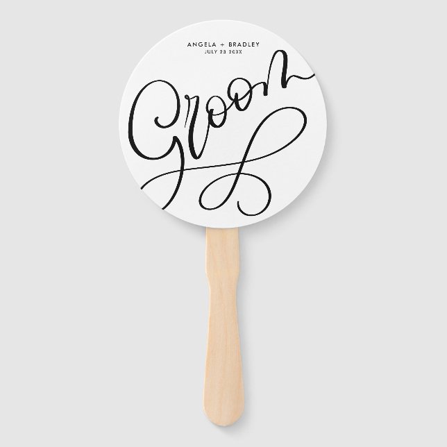 Black Hand Lettered Script Groom Wedding Fan (Front)