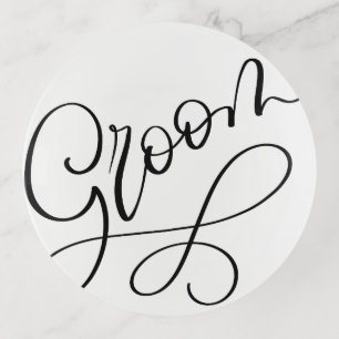 Black Hand Lettered Script Groom Wedding Trinket Tray