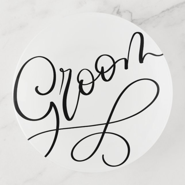 Black Hand Lettered Script Groom Wedding Trinket Tray (Front)