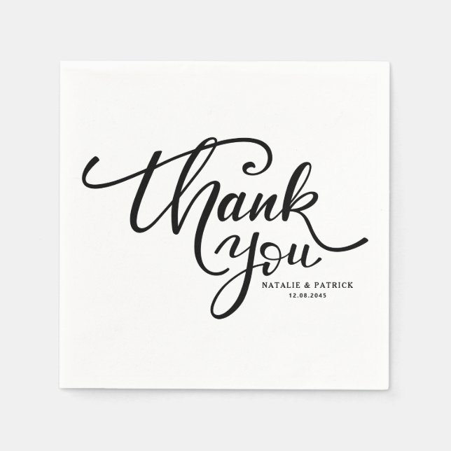 Black Hand Lettered Wedding Thank You Napkins (Front)