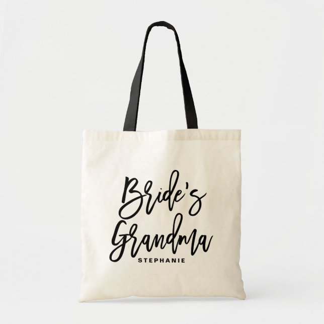 Black Hand Lettering Bride's Grandma Personalized Tote Bag (Front)