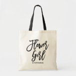 Black Hand Lettering Flower Girl Personalized Tote Bag<br><div class="desc">Customizable flower girl tote bag. Modern and classic tote bag featuring black "flower girl" hand lettering script. Personalize by adding the receiver's name,  the hashtag of the wedding or other details. Perfect as a gift for your wedding party or bridal party.</div>