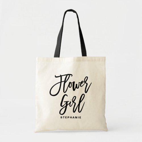 Black Hand Lettering Flower Girl Personalized Tote Bag