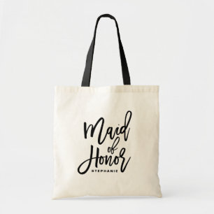 Black Hand Lettering Maid of Honor Custom Tote Bag