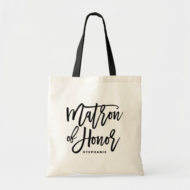 Black Hand Lettering Matron of Honor Tote Bag (Front)