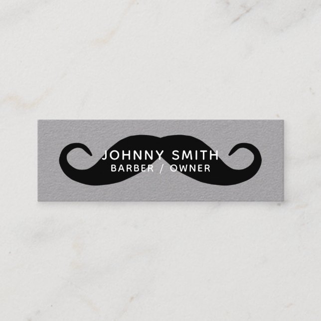 Black Handlebar Mustache Barber Mini Business Card (Front)