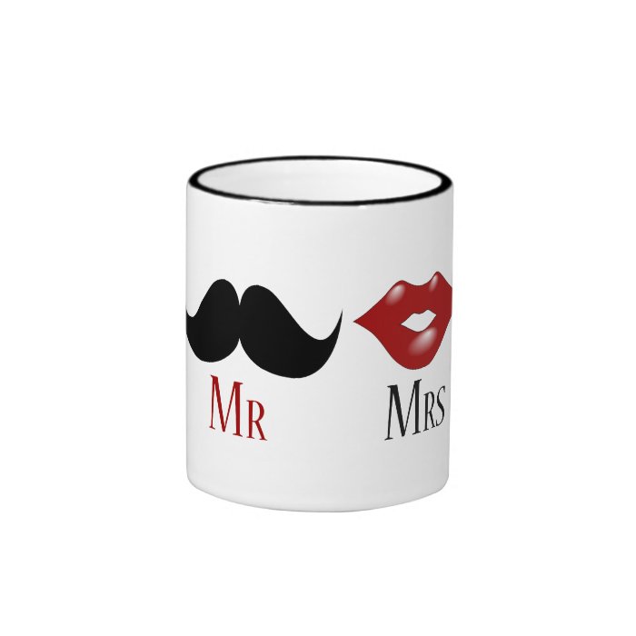 Black Handlebar Mustache Mr and Mrs Mugs