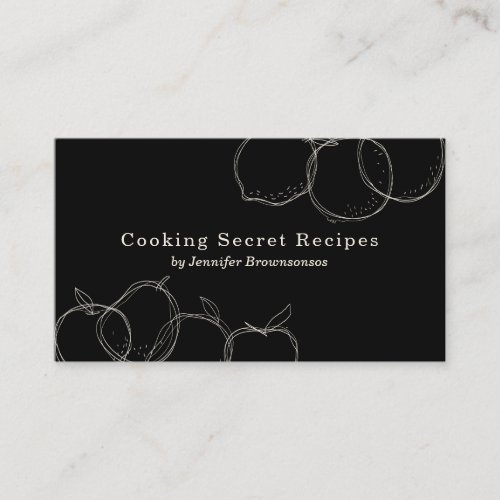 Black handmade fruit sketch bakery recipe business card