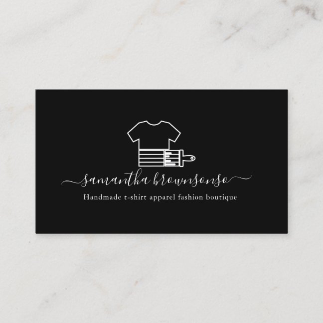 Black Handmade t-shirt apparel fashion boutique Business Card