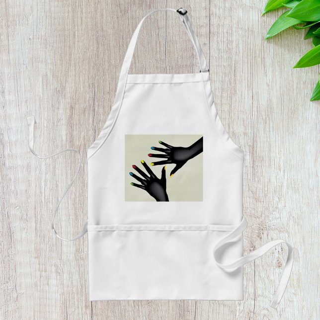 Black Hands with Colorful Nails Pop Art Adult Apron (Creator Uploaded)