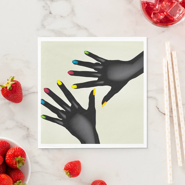 Black Hands with Colorful Nails Pop Art Napkins (Creator Uploaded)