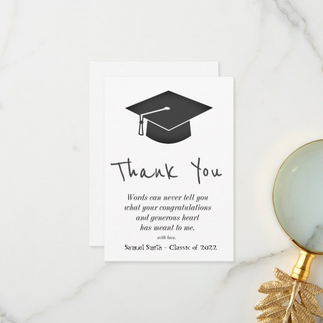 Black Handwriting Cap and Tassel Graduation Thank You Card