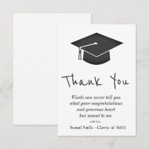 Black Handwriting Cap and Tassel Graduation   Thank You Card
