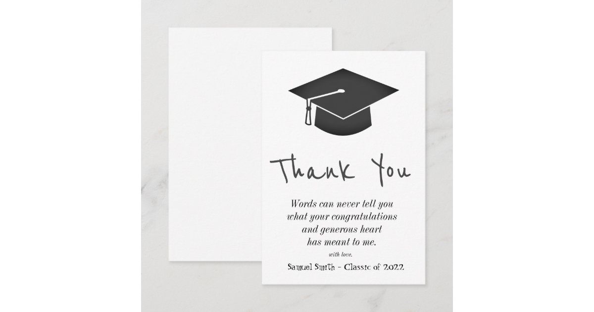 Black Handwriting Cap and Tassel Graduation Thank You Card | Zazzle