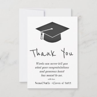 Black Handwriting Cap and Tassel Graduation Thank You Card | Zazzle