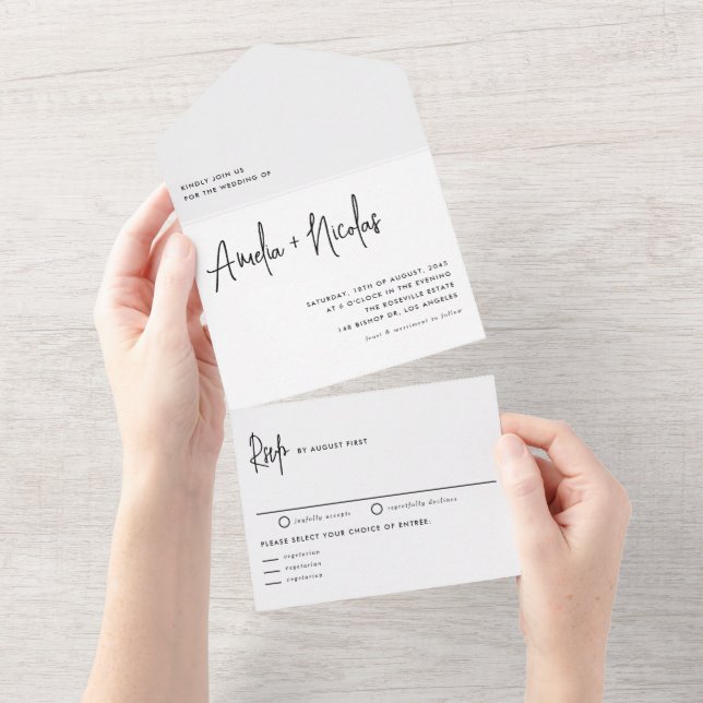 Black Handwriting Modern Typography Wedding All In One Invitation (Tearaway)