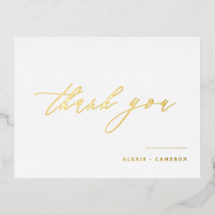 Black Handwritten Calligraphy Wedding Thank You Foil Holiday Postcard