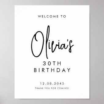 Black Handwritten Script 30th Birthday Welcome Poster | Zazzle