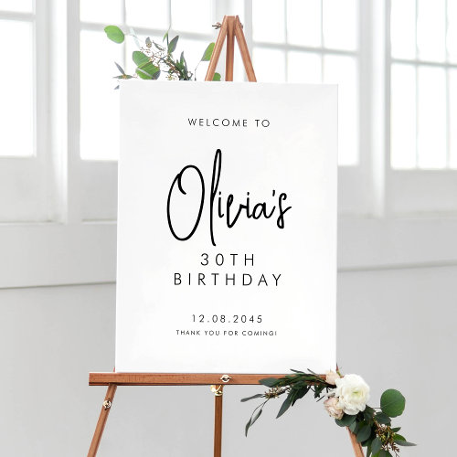 Black Handwritten Script 30th Birthday Welcome Poster Black Handwritten Script 30th Birthday Welcome Poster