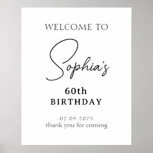 Black Handwritten Script 60th Birthday Welcome Poster
