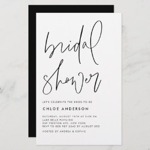 Black Handwritten Script Bridal Shower Invite