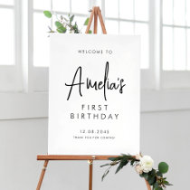 Black Handwritten Script First Birthday Welcome Poster