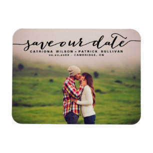 Black Handwritten Script Photo Save Our Date Magnet