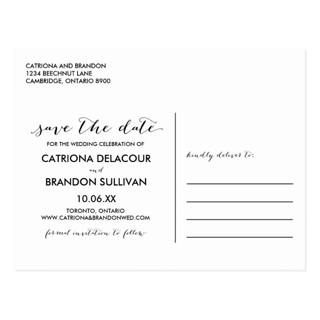 Black Handwritten Script Photo Save Our Date Postcard