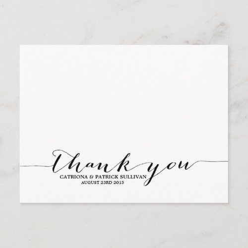 Black Handwritten Script Thank You Postcard