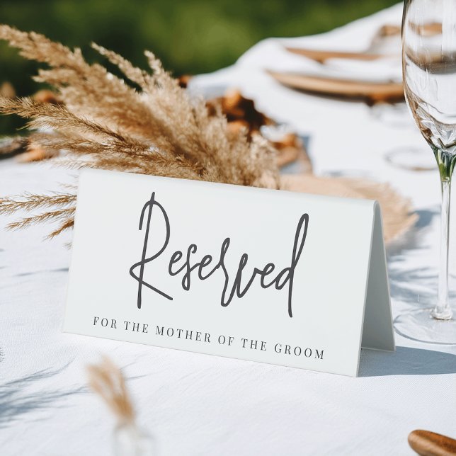 Black Handwritten Script Wedding Reserved Seating Table Tent (Creator Uploaded)