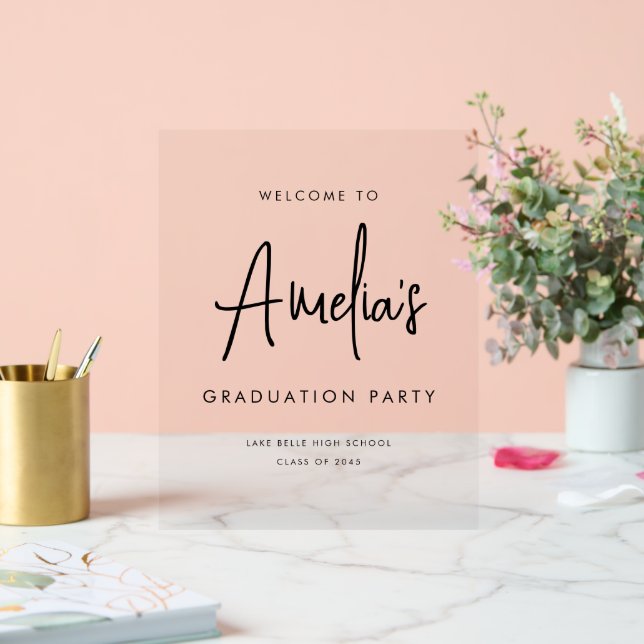 Black Handwritting Graduation Party Welcome Acrylic Sign (Wedding)