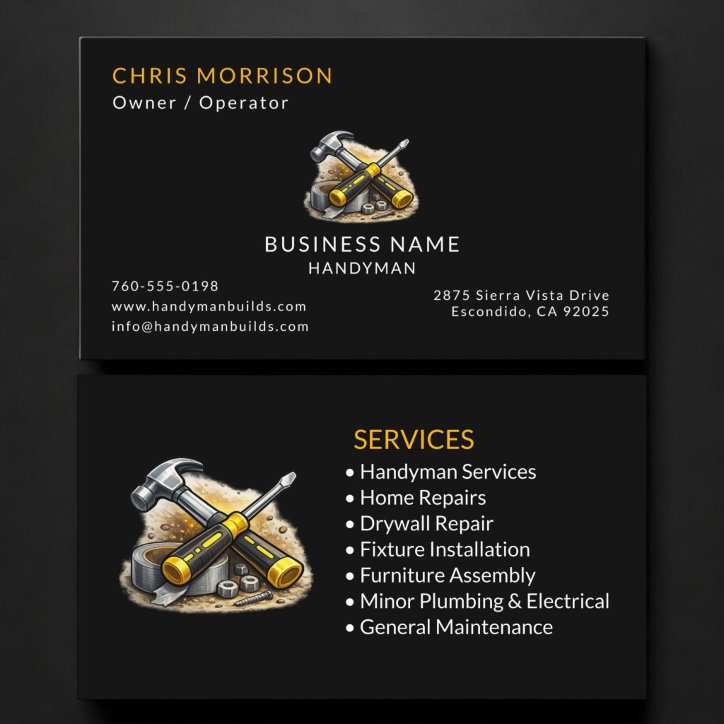 Black Handyman Services Professional Business Card