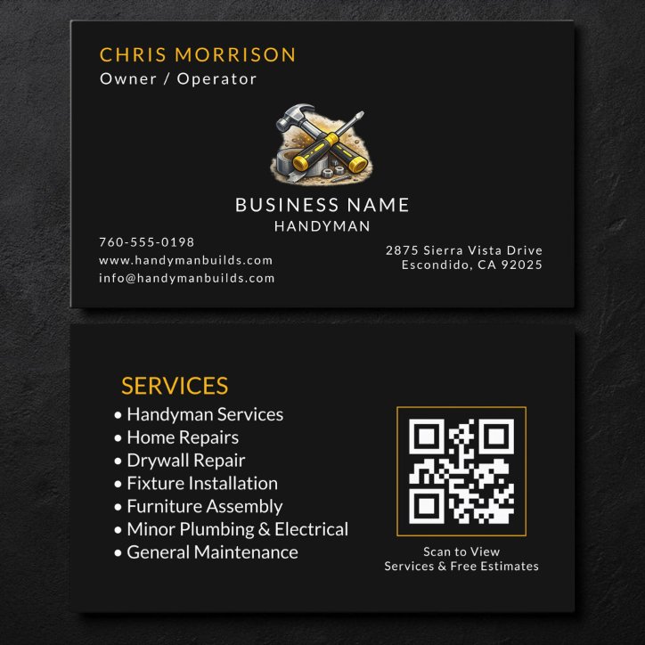 Black Handyman Services QR Code Business Card