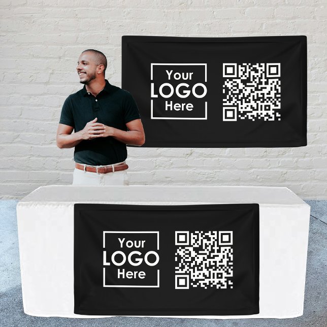Black Hanging Banner Sign Business Logo QR Code (Black Hanging Banner Sign Business Logo QR Code)