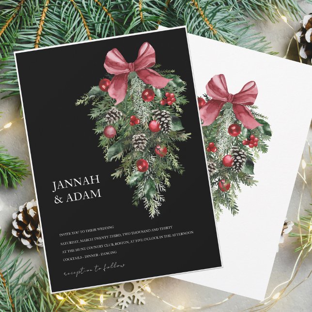 Black Hanging Pine Red and Green Wedding Invitation (Creator Uploaded)
