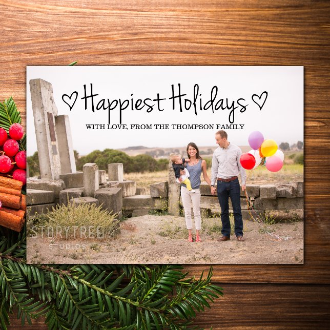 Black Happiest Holidays Photo Flat Card