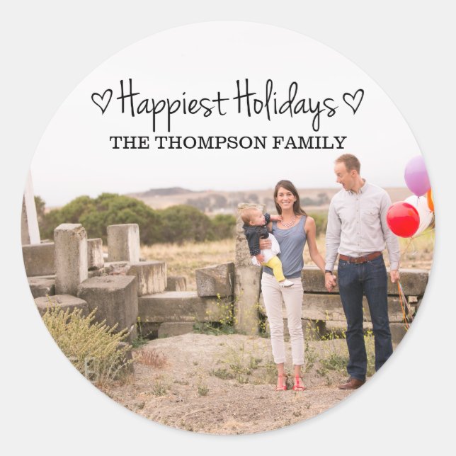 Black Happiest Holidays Photo Stickers (Front)
