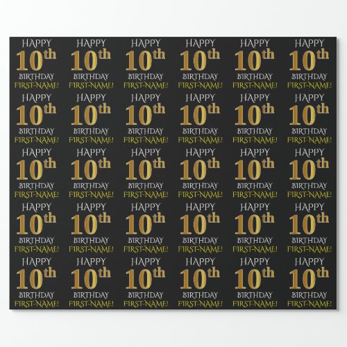 Black HAPPY 10th BIRTHDAY Wrapping Paper