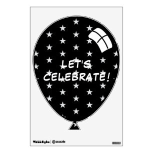 Black Happy Balloon with Stars and Editable Text Wall Decal