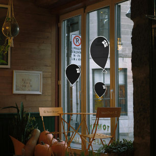 Black Happy Balloons Three Sizes Window Cling